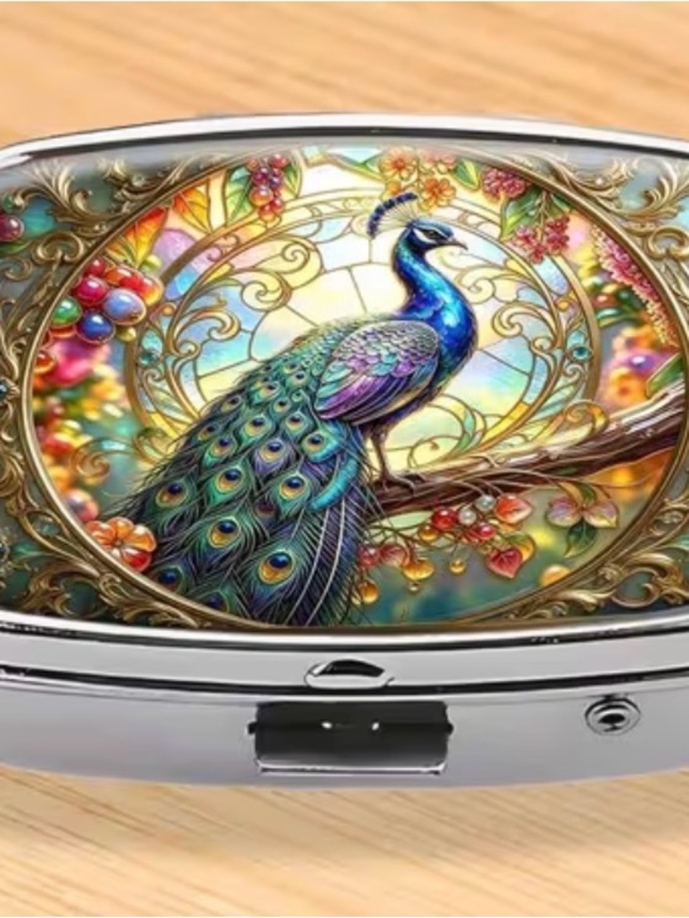 New Peacock Stained Glass Look Decorative Pill Box #309